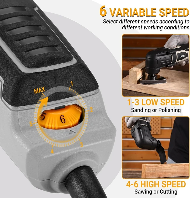 Alt view image 3 of 7 - 2.5-Amp Corded Oscillating Multi Tool, 3000-22000 RPM 6-Speed Control, 3° Oscillation Angle, Soft-Grip Saw for Wood/Plastic/Metal