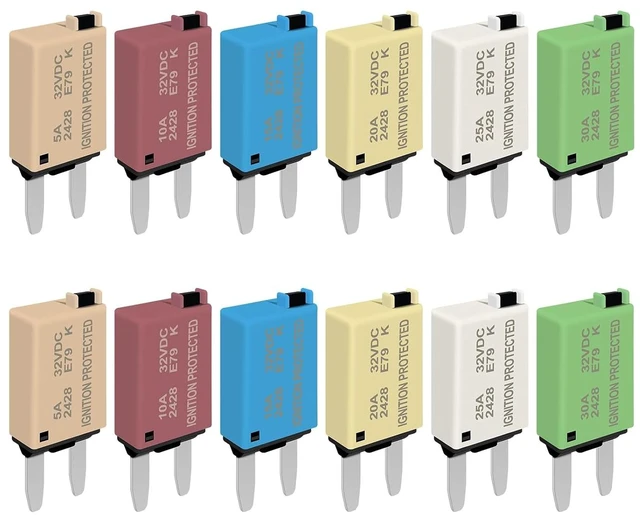 Main image of ATM Manual Reset Fuse Kit, Low-Profile Mini Fuses 5A/10A/15A/20A/25A/30A for DC 32V Automotive Circuit Breakers, RV/Car/Truck