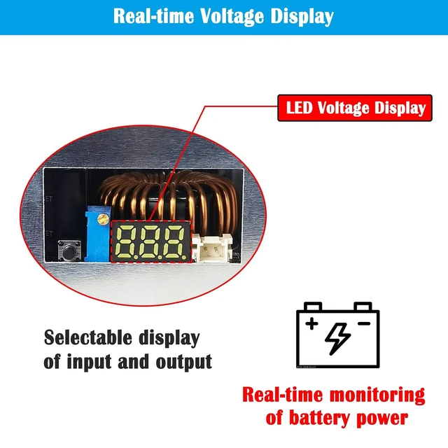 Alt view image 3 of 7 - 48V to 12V Golf Cart Converter, 11-70V Input to 3.3V-24V Output, 28A 336W Adjustable with Fuse