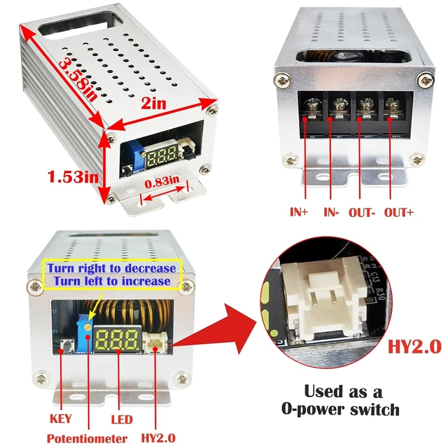 Alt view image 4 of 7 - 48V to 12V Golf Cart Converter, 11-70V Input to 3.3V-24V Output, 28A 336W Adjustable with Fuse
