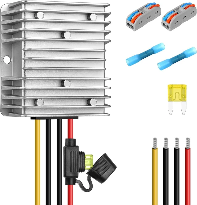 Main image of 36V/48V to 12V Converter, 20A 240W Waterproof DC-DC Step-Down Regulator with Fuse for Golf Cart, Forklift & Car