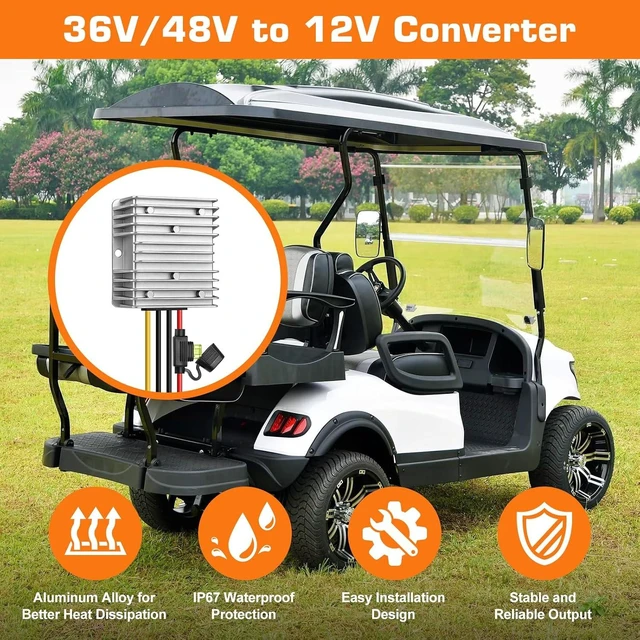 Alt view image 3 of 7 - 36V/48V to 12V Converter, 20A 240W Waterproof DC-DC Step-Down Regulator with Fuse for Golf Cart, Forklift & Car