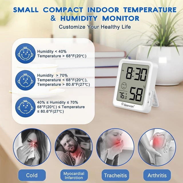 Alt view image 3 of 7 - 6-Pack Mini Indoor Thermometer Hygrometer, Temperature & Humidity Monitor with Time Display & Comfort Indicator for Home/Office/Garden/Cellar