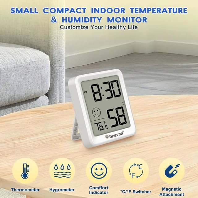 Alt view image 2 of 7 - 6-Pack Mini Indoor Thermometer Hygrometer, Temperature & Humidity Monitor with Time Display & Comfort Indicator for Home/Office/Garden/Cellar