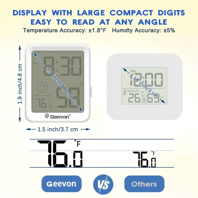 Alt view image 4 of 7 - 6-Pack Mini Indoor Thermometer Hygrometer, Temperature & Humidity Monitor with Time Display & Comfort Indicator for Home/Office/Garden/Cellar