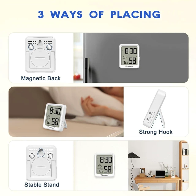 Alt view image 7 of 7 - 6-Pack Mini Indoor Thermometer Hygrometer, Temperature & Humidity Monitor with Time Display & Comfort Indicator for Home/Office/Garden/Cellar