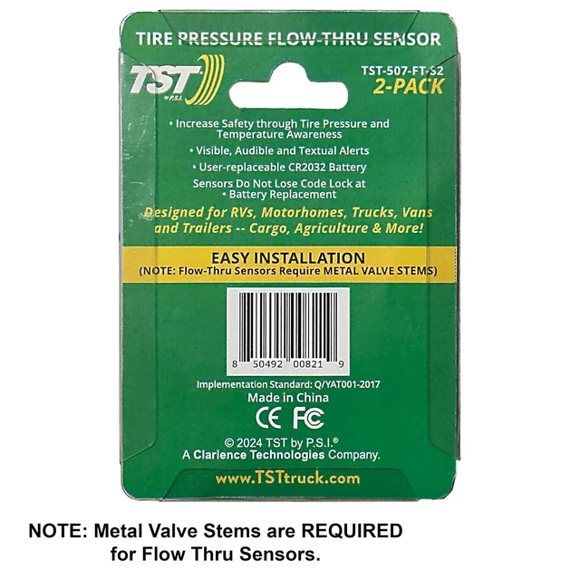 Alt view image 4 of 6 - TST 507 TPMS Tire Pressure Monitoring System, 2 Flow-Thru Sensors for Metal Valve Stems, for Caravans, Motorhomes & Campervans