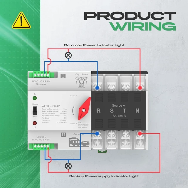 Alt view image 6 of 7 - 100A AC 220V Automatic Transfer Switch, 4P Dual Power ATS Auto/Manual DIN Rail Mount for Home Generator, RV & Backup Power