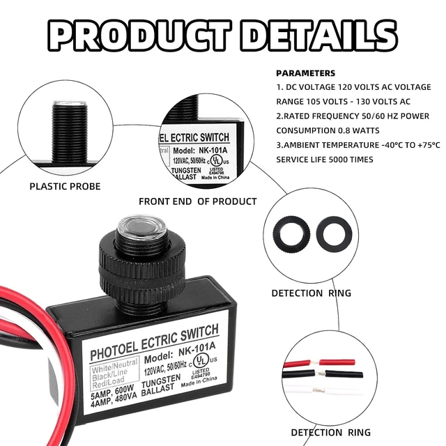 Alt view image 3 of 7 - 10pcs 105V-130V AC Photocell Light Sensor, Auto On/Off