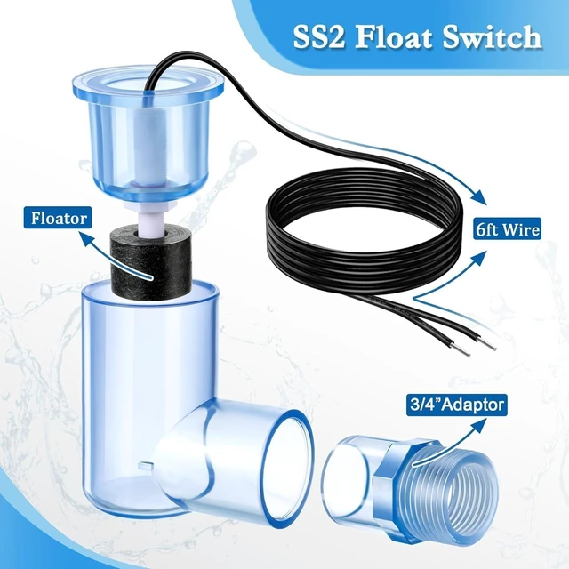 Alt view image 2 of 6 - SS2 AC L-Shape Float Switch Water Level Accessory with 3/4" Adaptor, 4 Pack