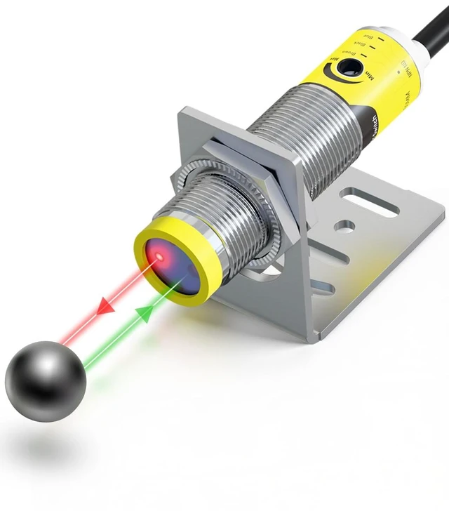 Main image of Photoelectric Proximity Sensor, IP65 Waterproof Laser Motion Switch, NPN NO M16 3-Wire, 12V/24V (10-30VDC), Adjustable 3cm-80cm Detection