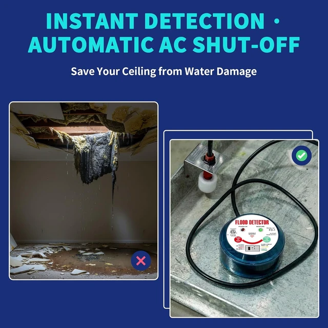 Alt view image 2 of 7 - HVAC Flood Sensor Water Leak Detector with Audible Alarm, 12-30V AC/12-36V DC 3A 5-Wire Condensate Overflow Switch for Drain Pans, Mini-Splits & Furnaces, ETL