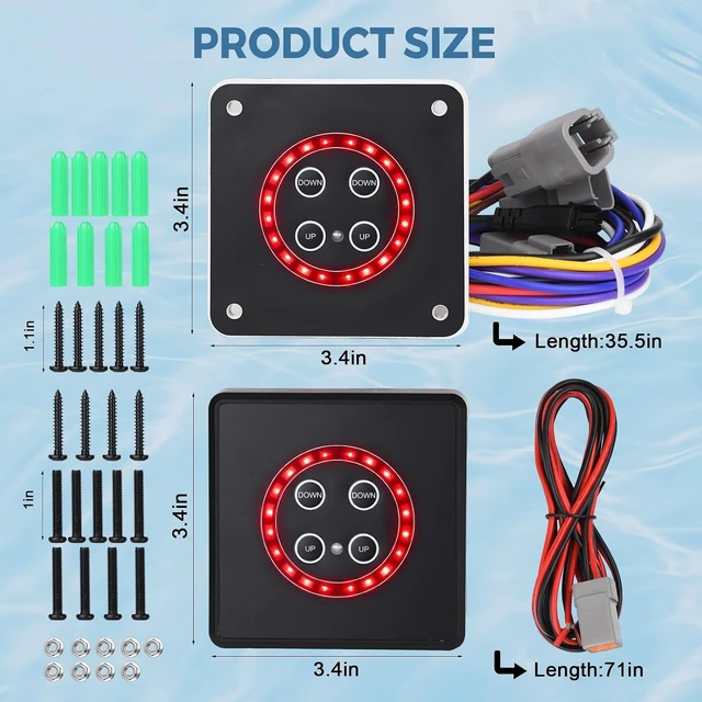 Alt view image 6 of 7 - 15170-001 Trim Tab Tactile Switch Kit with LED Indicator & Dual Control Panels, 12V/24V Waterproof for Lenco Marine Actuators, Boats & Yachts