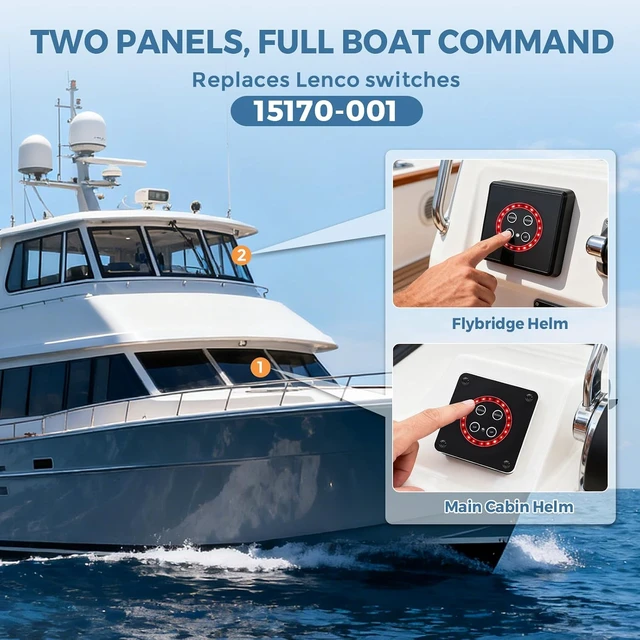 Alt view image 2 of 7 - 15170-001 Trim Tab Tactile Switch Kit with LED Indicator & Dual Control Panels, 12V/24V Waterproof for Lenco Marine Actuators, Boats & Yachts