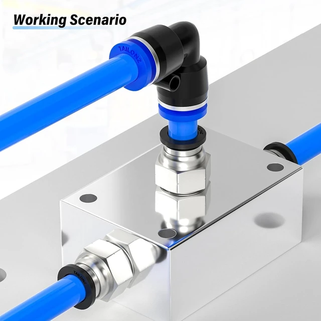 Alt view image 7 of 7 - 1/4" OD Push-to-Connect Manifold Block Assembly, Pneumatic Shunt Fittings (Pack of 5)