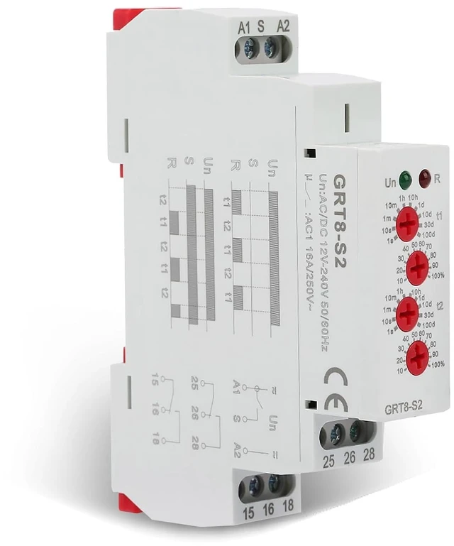 Main image of GRT8-0.1S-100 Days Asymmetric Repeat Cycle Timer Relay, 35mm DIN Rail AC/DC 12-240V for Cyclic Delay Control