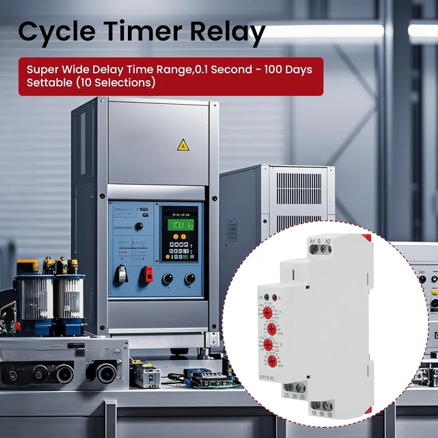 Alt view image 2 of 7 - GRT8-0.1S-100 Days Asymmetric Repeat Cycle Timer Relay, 35mm DIN Rail AC/DC 12-240V for Cyclic Delay Control