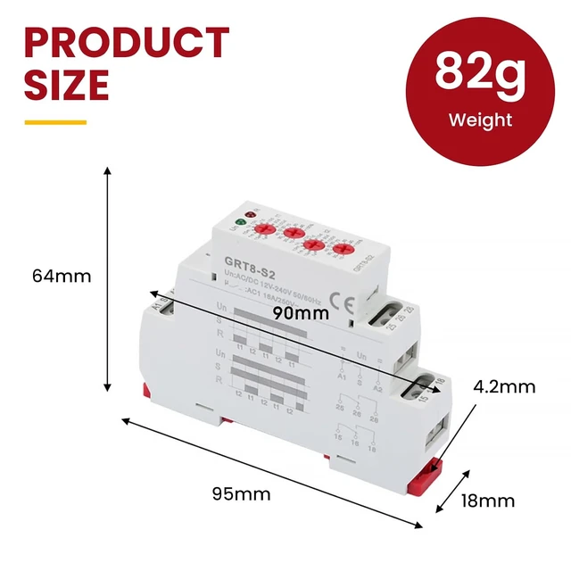 Alt view image 4 of 7 - GRT8-0.1S-100 Days Asymmetric Repeat Cycle Timer Relay, 35mm DIN Rail AC/DC 12-240V for Cyclic Delay Control