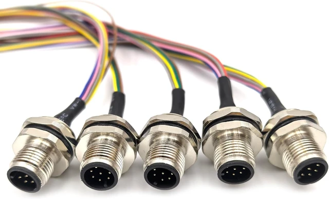 Alt view image 2 of 7 - 5Pcs M12 8-Pin A-Code Male Connector Cable, IP67 Waterproof Back Mount Unshielded Straight Aviation Socket, 60V 2A (0.5M/1.64ft)