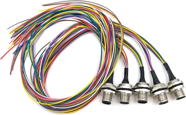 Alt view image 5 of 7 - 5Pcs M12 8-Pin A-Code Male Connector Cable, IP67 Waterproof Back Mount Unshielded Straight Aviation Socket, 60V 2A (0.5M/1.64ft)