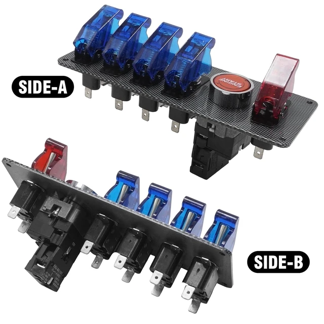 Alt view image 2 of 7 - 12V Flip-Up Ignition Switch Panel, 5-in-1 Engine Start Push Button LED Toggle for Racing/Off-Road Vehicles & Boats