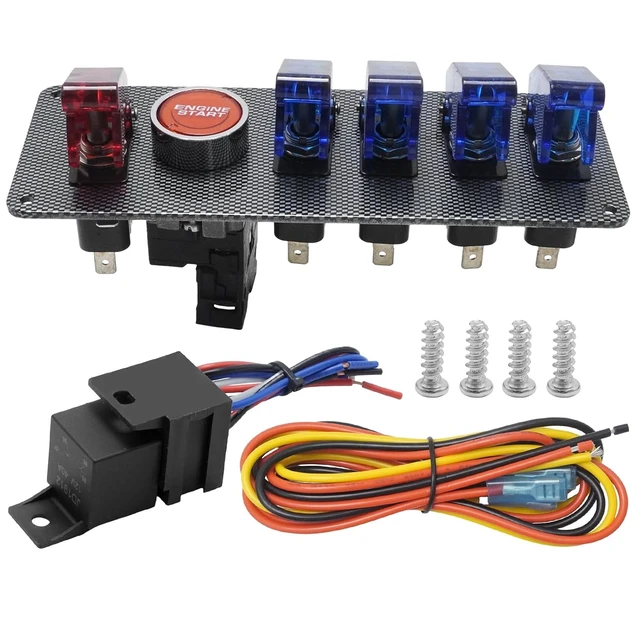 Alt view image 4 of 7 - 12V Flip-Up Ignition Switch Panel, 5-in-1 Engine Start Push Button LED Toggle for Racing/Off-Road Vehicles & Boats