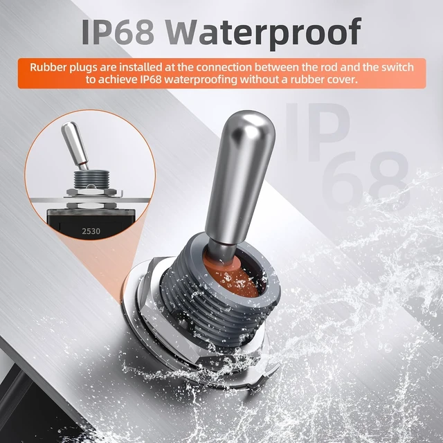 Alt view image 2 of 7 - 12V IP68 Waterproof SPST On-Off Toggle Switch, Pre-Wired Heavy-Duty 12V DC 30A/125V AC 20A Latching Rocker for Car, Boat & Marine, 2 Pack