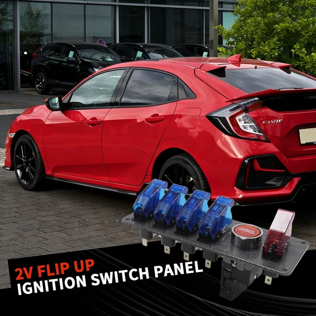 Alt view image 6 of 7 - 12V Flip-Up Ignition Switch Panel, 5-in-1 Engine Start Push Button LED Toggle for Racing/Off-Road Vehicles & Boats