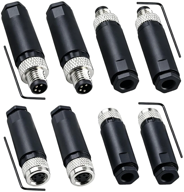 Main image of M8 4-Pin A-Code Male & Female Panel Connector, IP67, 4 Sets