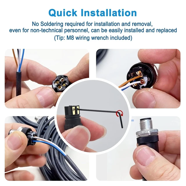 Alt view image 3 of 7 - M8 4-Pin A-Code Male & Female Panel Connector, IP67, 4 Sets