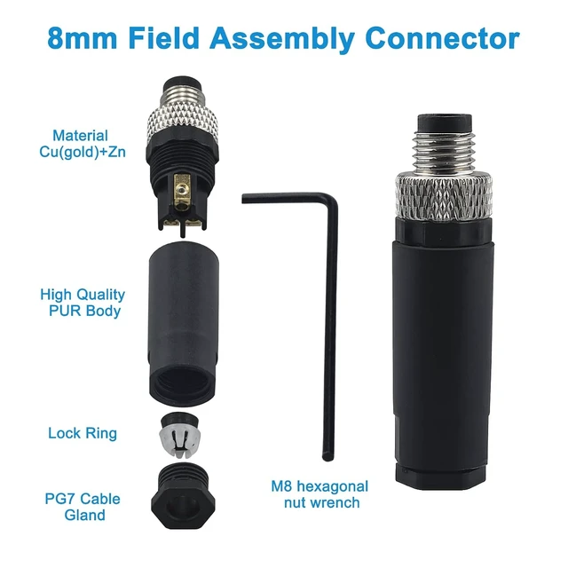 Alt view image 5 of 7 - M8 4-Pin A-Code Male & Female Panel Connector, IP67, 4 Sets