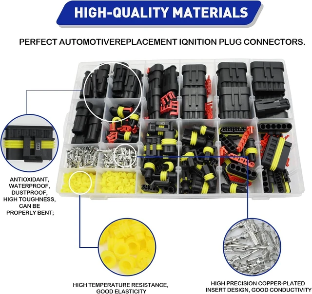 Alt view image 7 of 7 - 709Pcs Waterproof Wire Connector Kit, 43 Kits 1/2/3/4/5/6 Pin Weather Pack for 13-20 AWG with Ratchet Crimping Tool
