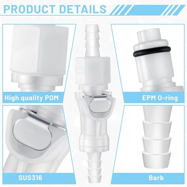 Alt view image 3 of 6 - 20 Pcs 3/8" Quick Disconnect Hose Barb Insert Fittings, Plastic Male & Female Coupling (10 Female + 10 Male)