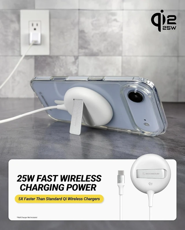 Alt view image 2 of 6 - 25W Qi2 MagSafe Wireless Charger with Kickstand, Magnetic Fast Charging Pad with 6ft USB-C Cable, Compatible with iPhone 17/16/15, Galaxy S26/25, Pixel 10