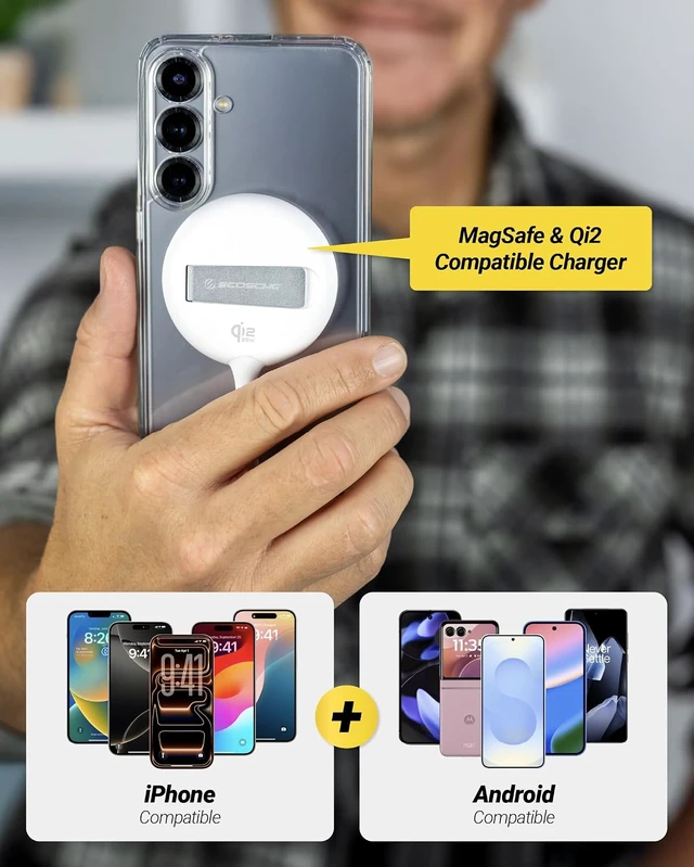 Alt view image 3 of 6 - 25W Qi2 MagSafe Wireless Charger with Kickstand, Magnetic Fast Charging Pad with 6ft USB-C Cable, Compatible with iPhone 17/16/15, Galaxy S26/25, Pixel 10