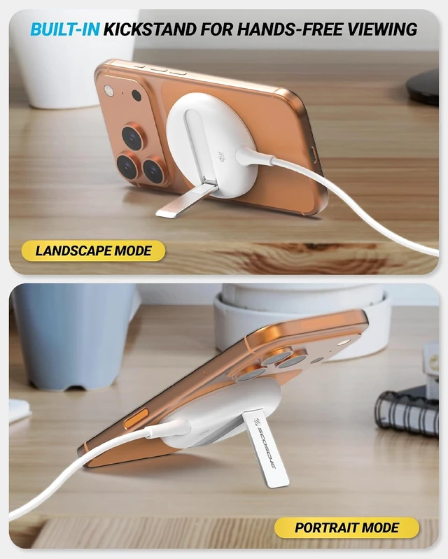 Alt view image 4 of 6 - 25W Qi2 MagSafe Wireless Charger with Kickstand, Magnetic Fast Charging Pad with 6ft USB-C Cable, Compatible with iPhone 17/16/15, Galaxy S26/25, Pixel 10