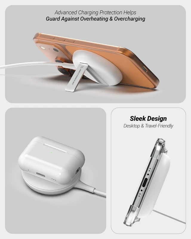 Alt view image 6 of 6 - 25W Qi2 MagSafe Wireless Charger with Kickstand, Magnetic Fast Charging Pad with 6ft USB-C Cable, Compatible with iPhone 17/16/15, Galaxy S26/25, Pixel 10