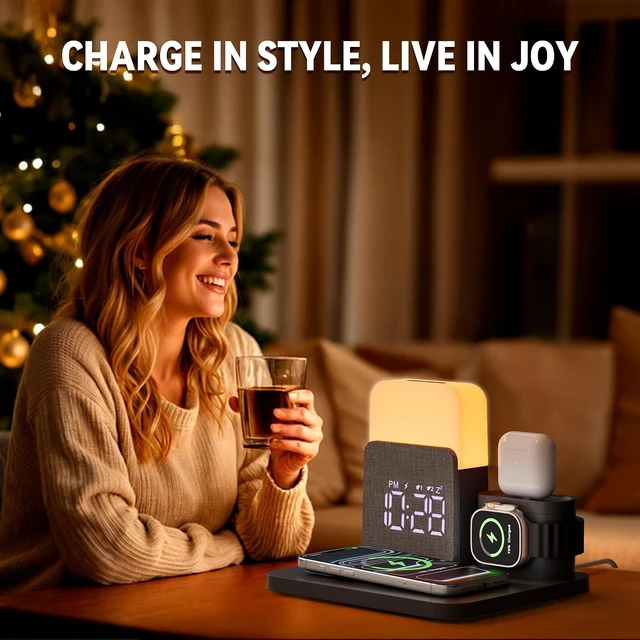 Alt view image 4 of 7 - 7-in-1 Alarm Clock Night Light with Charging Station Clock Charger for Bedroom