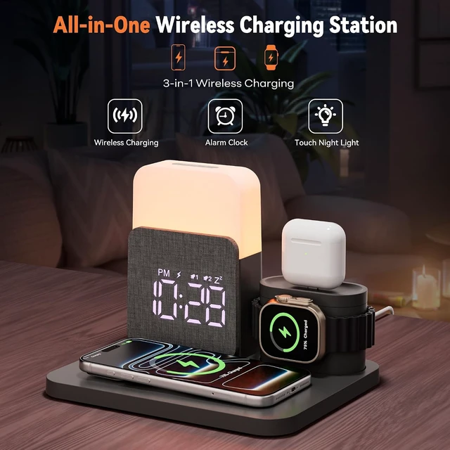Alt view image 7 of 7 - 7-in-1 Alarm Clock Night Light with Charging Station Clock Charger for Bedroom
