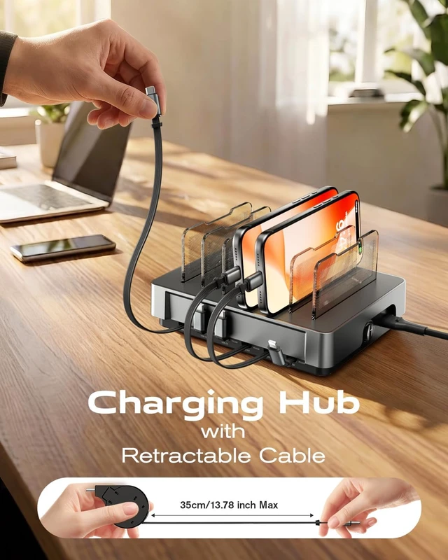 Alt view image 2 of 7 - HomeHub H1 Pro 120W Multi-Device Charging Station (Grey)