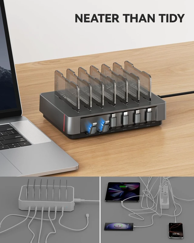 Alt view image 3 of 7 - HomeHub H1 Pro 120W Multi-Device Charging Station (Grey)