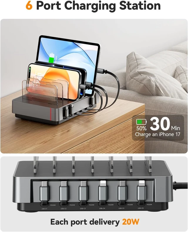 Alt view image 5 of 7 - HomeHub H1 Pro 120W Multi-Device Charging Station (Grey)