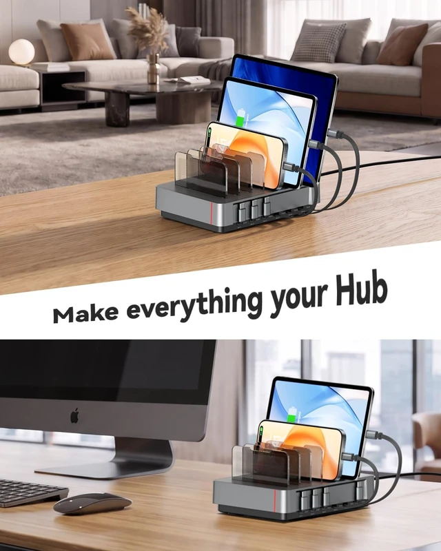 Alt view image 7 of 7 - HomeHub H1 Pro 120W Multi-Device Charging Station (Grey)
