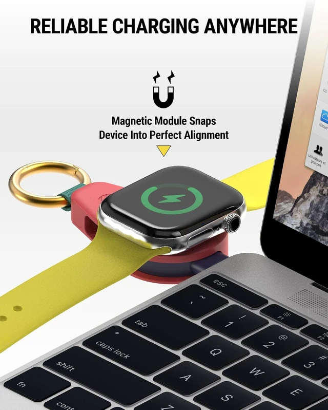 Alt view image 3 of 7 - WatchIt Keychain Magnetic Watch Charger Fast-Charging USB-C Plug-In (No Battery) Portable Travel Charger for Series 11/10/9/8/7/6/5/4, Ultra 3/2, SE3/SE2/SE & AirPods (Sunset Coral)