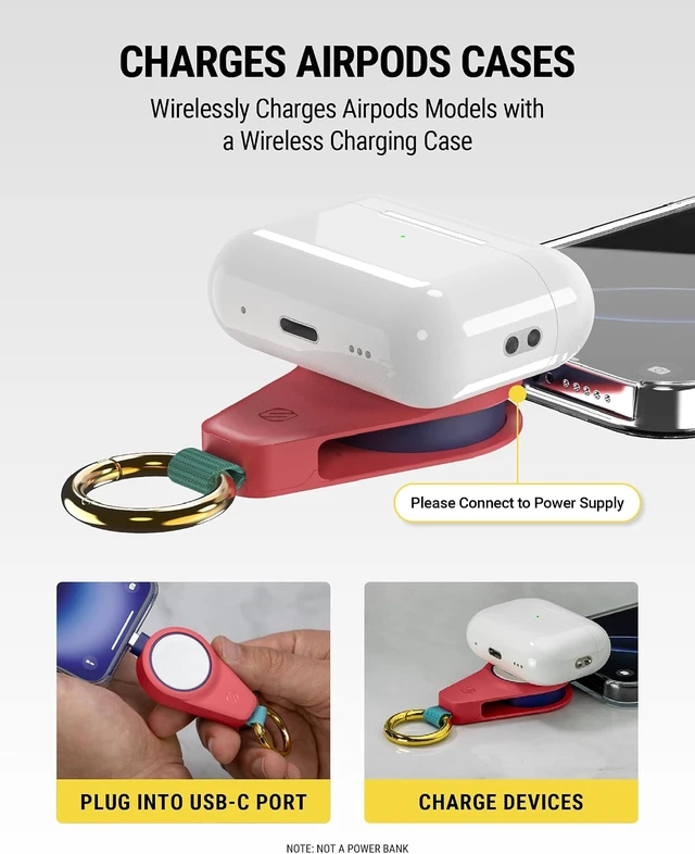 Alt view image 5 of 7 - WatchIt Keychain Magnetic Watch Charger Fast-Charging USB-C Plug-In (No Battery) Portable Travel Charger for Series 11/10/9/8/7/6/5/4, Ultra 3/2, SE3/SE2/SE & AirPods (Sunset Coral)