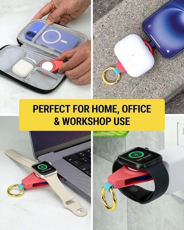 Alt view image 7 of 7 - WatchIt Keychain Magnetic Watch Charger Fast-Charging USB-C Plug-In (No Battery) Portable Travel Charger for Series 11/10/9/8/7/6/5/4, Ultra 3/2, SE3/SE2/SE & AirPods (Sunset Coral)