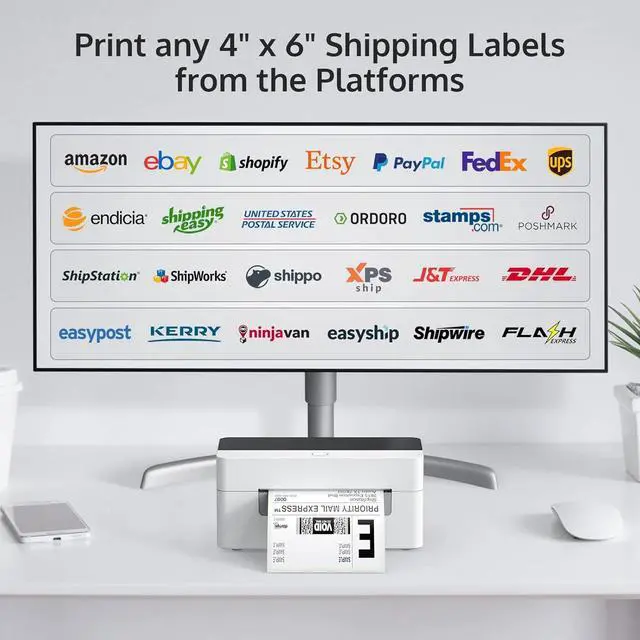 Alt view image 6 of 7 - SB Shipping Label Printer, 4x6 Thermal Printer for Shipping Packages, High-Speed Label Maker, Compatible with ShipStation White