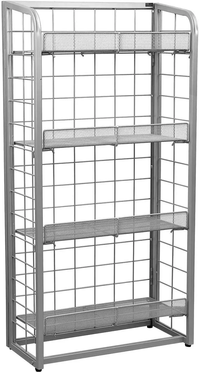 Main image of Silver Metal Mesh Retail Rack 4-Level Freestanding Display Shelf Organizer #A48