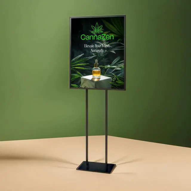 Alt view image 2 of 2 - 22" x 28" Insert Size Black Metal Floor Sign Holder | Freestanding Poster Display Stand for Retail, Lobby & Trade Shows