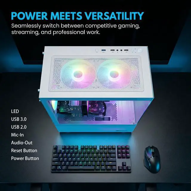 Alt view image 2 of 7 - AIGAMEPC Gaming PC Computer Desktop, Core i7 4790, GTX 1050 Ti 4GB, 16GB DDR3, 512GB M.2 SSD, BX3 550W 80PLUS Bronze PSU, WiFi 5, RGB Fan x5, Windows 11 Home, White PC